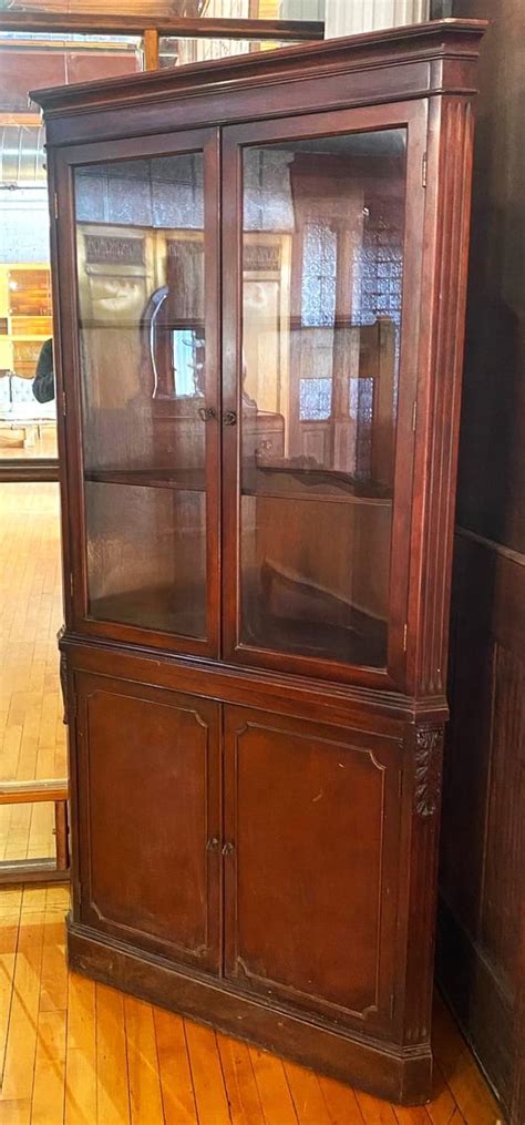 Dark Wood Corner Cabinet w Glass Doors | Salvage One | Chicago, IL