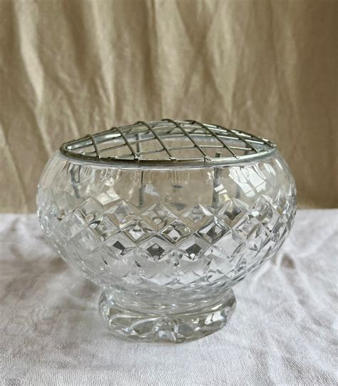 Vintage Cut Glass Rose Flower Arrangement Bowl With A Silver Etsy