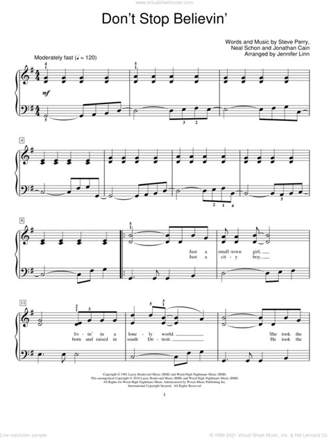 Dont Stop Believin Arr Jennifer Linn Sheet Music Beginner For Piano Solo Elementary