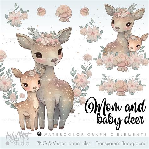 Deer Clipart Deer Vector Family Clipart Mom and Baby - Etsy