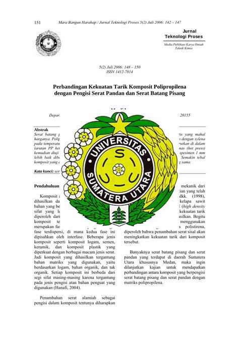 PDF Perbandingan Kekuatan Tarik Komposit Polipropilena Dengan