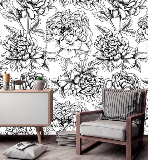 Black and White Flower Wallpaper Illustrated Beautiful Minimalistic ...