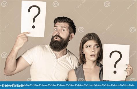 Confused Couples With Question Marks Conflict Between Two People