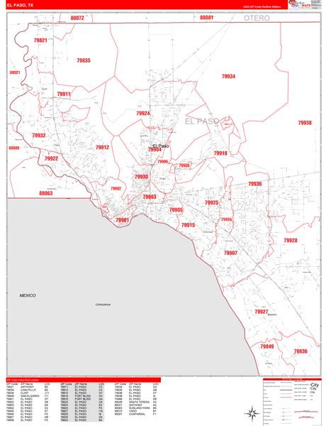 El Paso Texas Zip Code Wall Map Premium Style By Marketmaps | Images ...