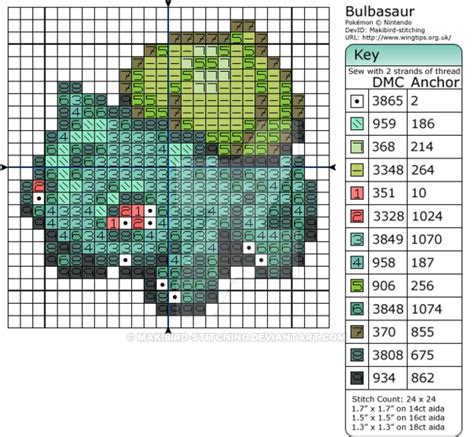 Pokemon Cross Stitch Pattern Bulbasaur