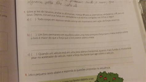 leis de Newton assinale as afirmativas e Marque V para as opções