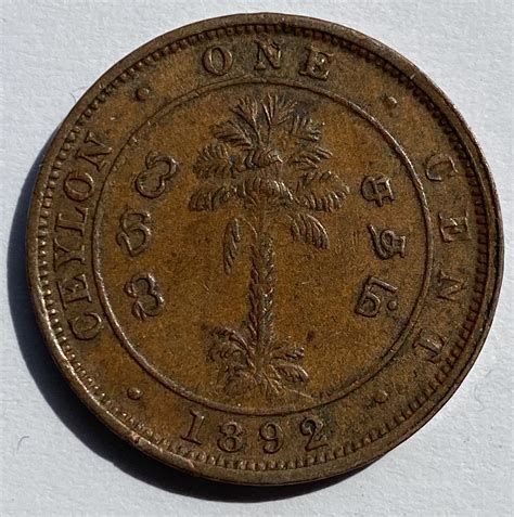 1892 Ceylon Queen Victoria One Cent M J Hughes Coins