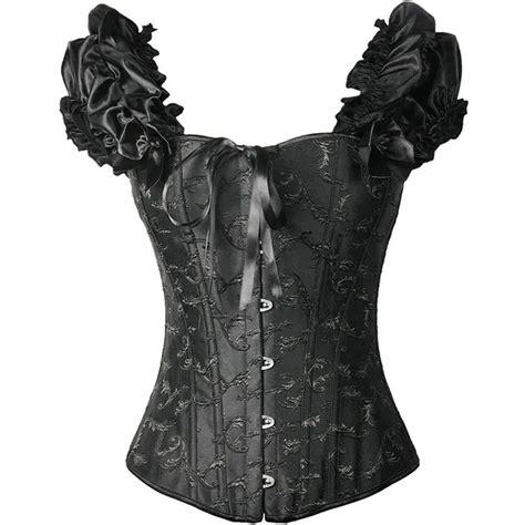 New Arrive Womens Ruffles Row Corset With Embroidered Full Steel Boned Corset Lace Up Sexy