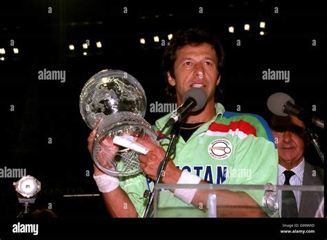 INTERNATIONAL CRICKET. IMRAN KHAN WITH CRICKET WORLD CUP AFTER PAKISTAN BEAT ENGLAND IN THE ...