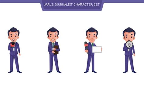 Ilustración de dibujos animados de personaje de periodista masculino