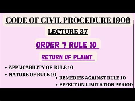 RETURN OF PLAINT ORDER 7 RULE 10 Plaint Orders Cpc Law YouTube