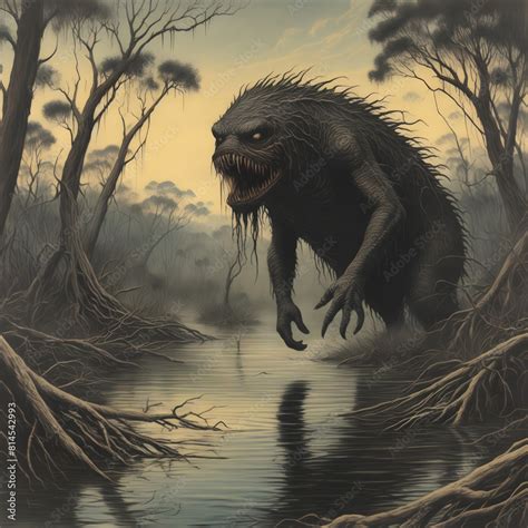 Historic Depiction Of A Bunyip A Mythical Creature From Australian