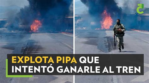 Explota pipa que intentó ganarle al tren