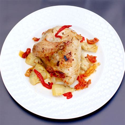 Roasted Chicken With Artichokes Peppers And Sun Dried Tomatoes