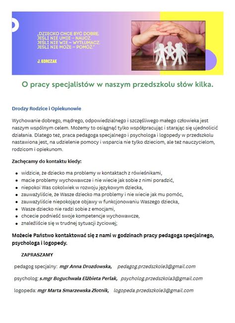 Pomoc psychologiczno pedagogiczna Przedszkole Nr 3 Sióstr Kanoniczek