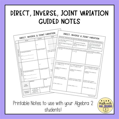 Direct Inverse And Joint Variation Guided Notes For Algebra Made