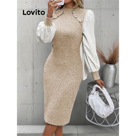 Lovito Vestido Elegante Costura Em Tecido Liso Para Mulheres