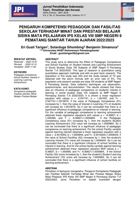 PDF PENGARUH KOMPETENSI PEDAGOGIK DAN FASILITAS SEKOLAH TERHADAP