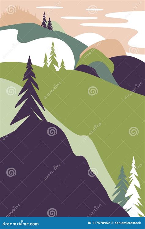 Landscape with Mountains. Poster for Tourism with the Natural ...