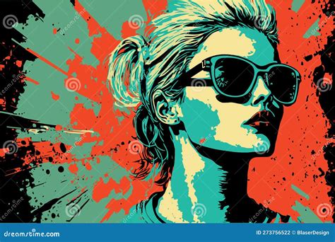 Beautiful Woman Wearing Glasses Pop Art Of Retro Comic Girl Stock