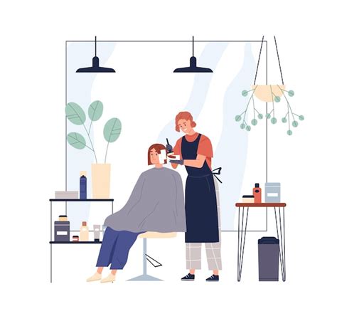 Premium Vector Hairdresser Dyeing Hair Of Woman Client Sitting In Chair In Beauty Salon