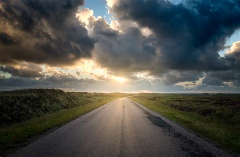 Wallpaper Sky Sun Dark Road Clouds Landscape 2560x1675