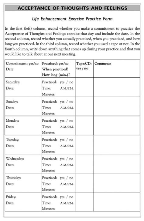 Emotional Acceptance Therapy Worksheets