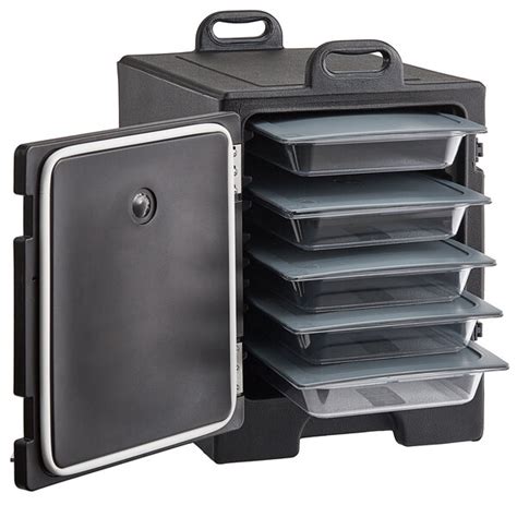 Catergator Black Front Loading Insulated Food Pan Carrier With Vigor Plastic Food Pans And Lids