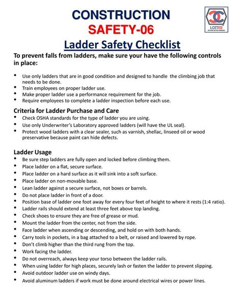 the safety checklist for construction workers