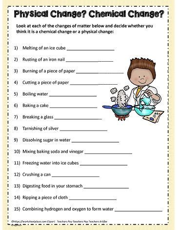 Quiz For Physical Or Chemical Change Worksheets Chemical Changes