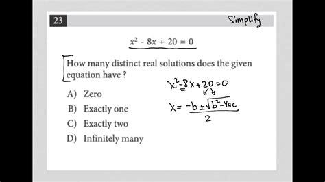 X 2 8x 20 0 How Many Distinct Real Solutions Does The Given