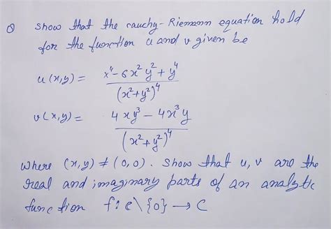 Show That The Cauchy Riemann Equation Hold For The Function U And V