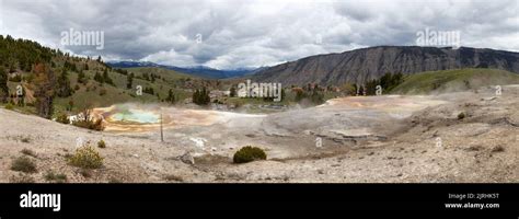 Hot Spring Geyser With Colorful Water In American Landscape Stock Photo Alamy