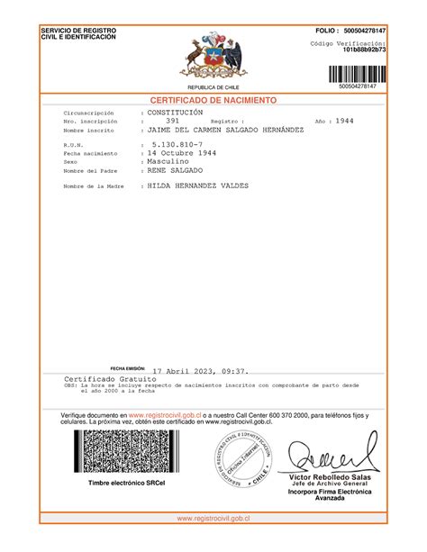 Certificado De Nacimiento Servicio De Registro Civil E IdentificaciÓn