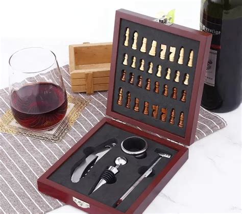 Estuche Vino Kit En Ajedrez Sacacorcho Destapador Promo Env O Gratis