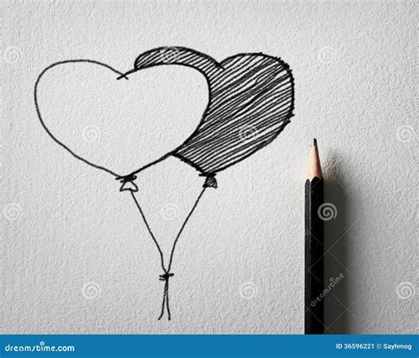 Pencil Sketching for Heart Balloon Concept Stock Image - Image of paper, black: 36596221