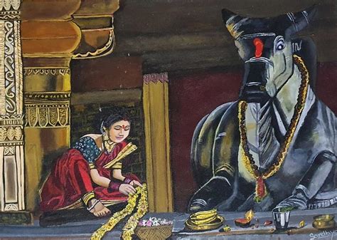 Indian Temple Nandi Pooja Painting By Sandhya Nirmal Pixels