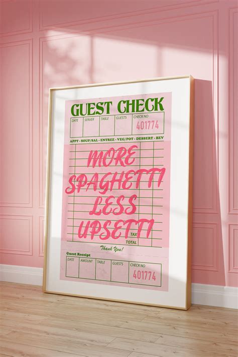 Pink Guest Check Artwork More Spaghetti Less Upsetti Print Etsy