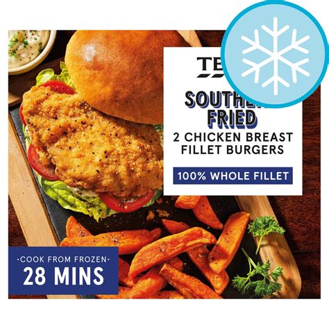 Tesco 2 Southern Fried Chicken Breast Fillet Burgers 210g Tesco Groceries