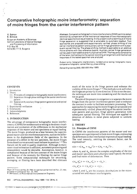 PDF Comparative Holographic Moire Interferometry Separation Of Moire