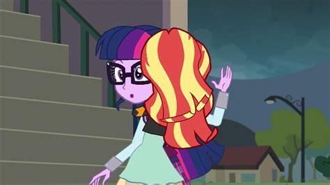 Sunset Shimmer Hugs Sci Twitwilight As A Hero By Princesscreation345