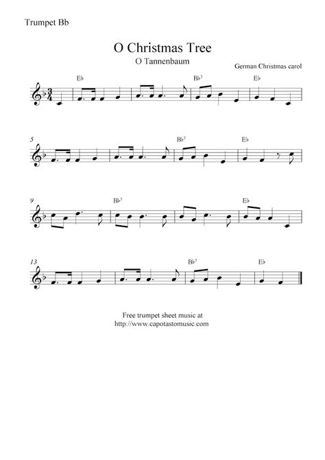 O Christmas Tree O Tannenbaum Free Christmas Trumpet Sheet Music Notes