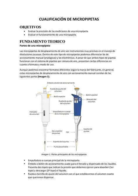 Cualificación DE Micropipetas CUALIFICACIN DE MICROPIPETAS OBJETIVOS