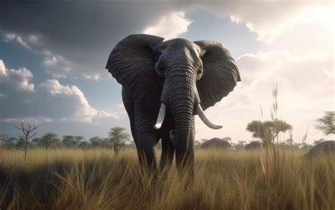 Un L Phant Se Prom Ne Dans Un Champ Avec Des Arbres De Savane En