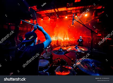 Rock Concert Poster Drummer Plays Drums Stock Photo 2239046419 ...