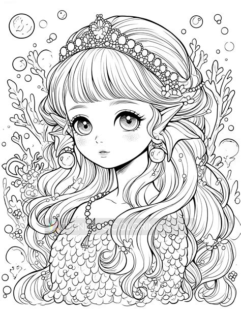 40 Kawaii Mermaid Coloring Pages Instant Download Printable