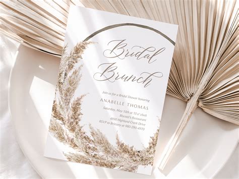 Pampas Grass Bridal Shower Invitation Template Editable Etsy