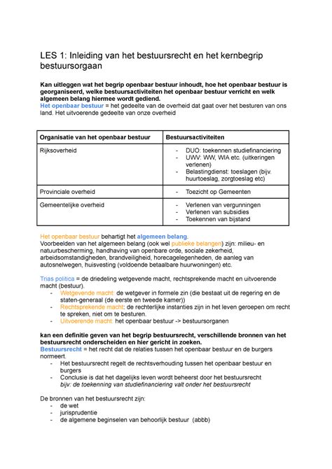 Samenvatting Materieel Bestuursrecht LES 1 Inleiding Van Het