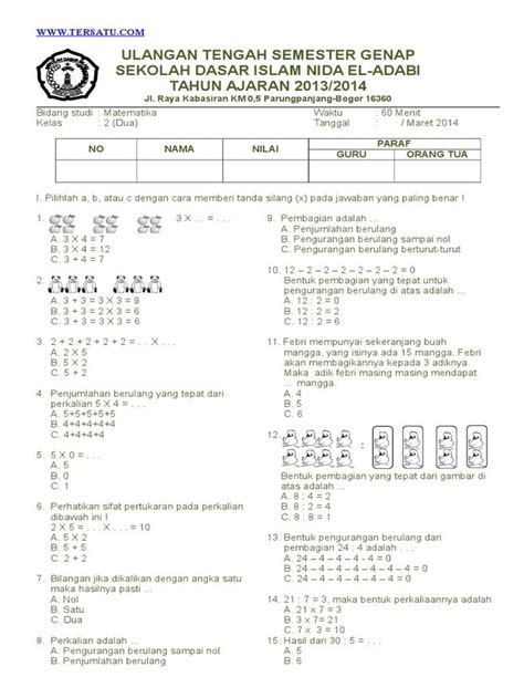 Contoh Soal Uts Genap Matematika Kelas 2 Sd Semester 2 Fc Matematika Kelas 5 Matematika