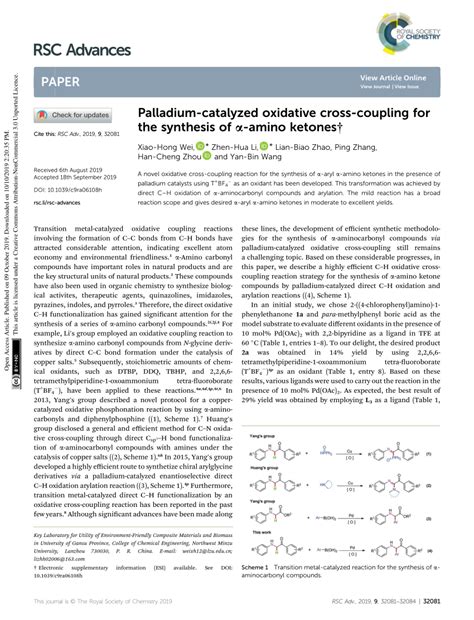 Pdf Palladium Catalyzed Oxidative Cross Coupling For The Synthesis Of